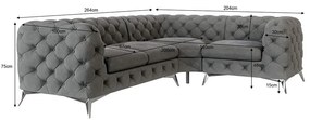 Colțar gri cu tapițerie din catifea (cu colț pe partea dreaptă/în formă de ”L”) Chelsea – Ropez