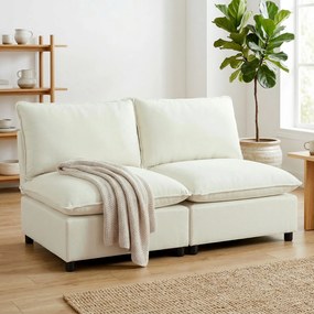 HOMCOM Canapea 2 locuri modulară, canapea de living modernă 146 cm fără brațe cu șezut larg, perne groase, crem | Aosom Romania