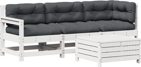 vidaXL Set mobilier de grădină cu perne, 4 piese alb lemn masiv de pin