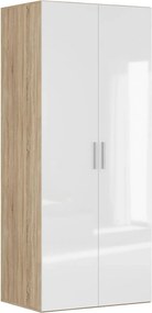 Dulap FLEX, stejar sonoma/alb lucios, PAL, cu 2 usi, 100x66x240 cm