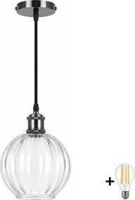 BRILAGI - Lustră LED pe cablu RETRO GLASS 1xE27/60W/230V Ø 18 cm negru/transparent