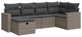 3325386 vidaXL Set mobilier grădină cu perne, 6 piese, gri, poliratan