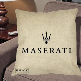 Perna Personalizata cu emblema Maserati, 40x40 cm, Crem, Husa Detasabila, Perna Inclusa, BEKZ®