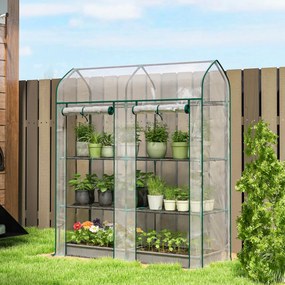 Outsunny Seră pentru Balcon cu 3 Rafturi și 2 Uși Rulabile, Cadru din Oțel și Husă PVC, 143x46x165 cm, Transparentă | Aosom Romania