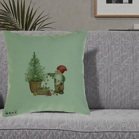 Perna Decorativa Pitic de Craciun cu Brad, 40x40 cm, Verde, Husa Detasabila, Perna Inclusa, BEKZ®