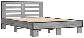 3280105 vidaXL Cadru de pat, gri sonoma, 140x200 cm, lemn prelucrat și metal