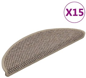 vidaXL Covorașe scări autoadezive aspect sisal, 15 buc. bej 56x17x3cm