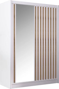 Dulap cu uşi glisante, alb / stejar craft, 150x215 cm, LADDER