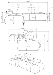 Colțar extensibil tapițat ALMADA, formă L, versiune pe partea dreaptă, bej, cu spațiu de depozitare