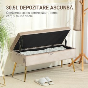 HOMCOM Bancă de Depozitare Tapițată cu Picioare Subțiri, Bancă de Depozitare din Material de Tip Catifea, 102x35x43 cm, Bej | Aosom Romania