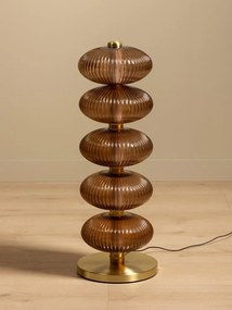 Lampă de masă din sticlă,maro, cu structură din alamă antichizata, formă sferică, finisaj vintage, 80x29 cm, „Auralis"