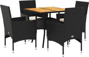 vidaXL Set mobilier grădină perne 5 piese negru poliratan/lemn acacia