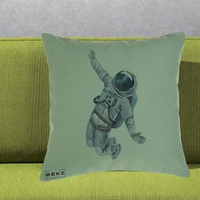 Perna Decorativa Astronaut Acuarela Zbor, 40x40 cm, Verde, Husa Detasabila, Perna Inclusa, BEKZ®