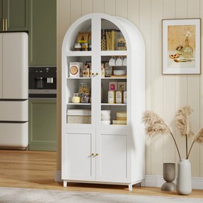 HOMCOM Dulap de bucătărie, vitrină pentru veselă cu 4 uși dintre care 2 din acrilic și rafturi reglabile, 78 x 40 x 180 cm, alb | Aosom Romania