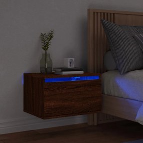 vidaXL Noptieră montată pe perete cu lumini LED, stejar maro