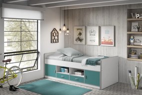 Pat cu Depozitare Integrată, Turcoaz și Alb (PAL și MDF) Bonny – Vipack