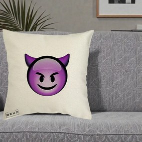 Perna Decorativa Emoji Diavol Mov, 40x40 cm, Ecru, Husa Detasabila, Perna Inclusa, BEKZ®