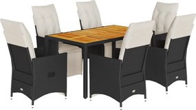 vidaXL Set mobilier de grădină cu perne, 7 piese, negru, poliratan