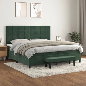 3137866 vidaXL Pat box spring cu saltea, verde închis, 200x200 cm, catifea