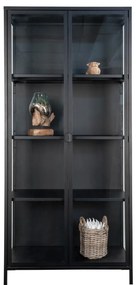 Vitrină Brisbane, 2 uși din sticlă, oțel, negru 80x35x175 cm