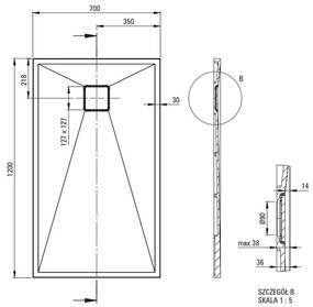 Cadita dus compozit slim gri 120x70 cm Deante Correo 1200x700 mm, Gri