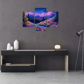 Tablou - Peisaj violet la lună plină (90x60 cm)