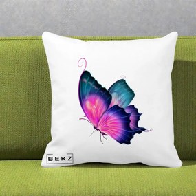 Perna Decorativa Fluture Neon, 40x40 cm, Alba Mata, Husa Detasabila, Perna Inclusa, BEKZ®