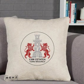 Perna Personalizata CSM Cetatea Turnu Magurele Fotbal, 40x40 cm, Bej Canapea, Husa Detasabila, Perna Inclusa, BEKZ®