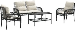 vidaXL Set mobilier de grădină cu perne, 4 piese, negru, poliratan