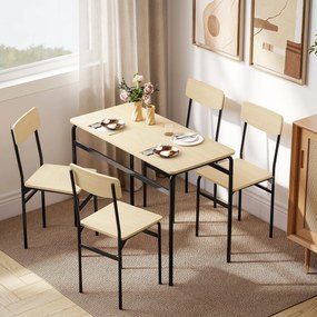 HOMCOM Set de Masă Rectangulară și 4 Scaune, Negru și Culoare Lemn | Aosom Romania