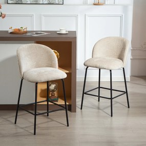 HOMCOM Set 2 Scaune de Bar din Chenille, 68 cm, cu Spătar și Suport pentru Picioare, Cadru din Oțel, Bej | Aosom Romania