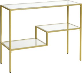 HOMCOM Consolă Aurie cu Masă de Cafea din Sticlă Temperată 100 cm, Rafturi de Depozitare, Design Elegant pentru Hol | Aosom Romania