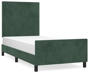 3125608 vidaXL Cadru de pat cu tăblie, verde închis, 90x190 cm, catifea