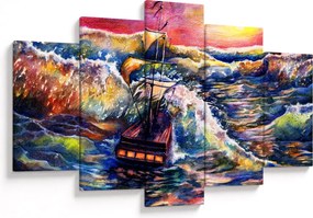 Tablou - Navă pe valurile oceanului, aquarelă (150x105 cm)