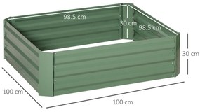 Outsunny Set 2 Paturi de Gradina Inaltate din Otel Galvanizat Colorat, Jardiniera de Gradina pentru Plante, Legume si Arbusti, 100x100cm, Verde