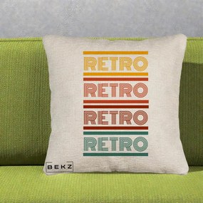 Perna Decorativa RETRO Text Multicolor, 40x40 cm, Bej Canapea, Husa Detasabila, Perna Inclusa, BEKZ®