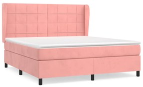 Pat box spring cu saltea, roz, 180x200 cm, catifea Roz, 180 x 200 cm, Cu blocuri patrate