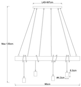 Lustră pe cablu Globo 15439-4 AUSTON 4xE27/60W/230V