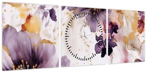 Tablou - Acuarelă flori (cu ceas) (90x30 cm)
