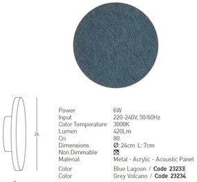 Aplica LED ambientala design circular ACOUSTIC D-24cm gri