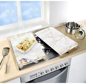 Set 2 protecții din sticlă pentru aragaz Wenko Marble, 52 x 30 cm , alb - auriu