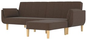 Canapea extensibila cu 2 locuri,taburet2 perne,textil,maro Maro, Cu scaunel pentru picioare