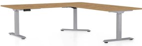 Masă înălțime reglabilă OfficeTech Angle, 180 x 200 cm, picioare gri, stejar piatra