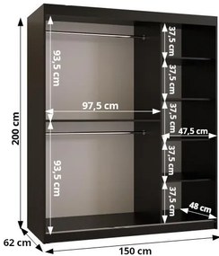 Dulap de haine 150 cm Boomer 2 (Negru) (cu iluminat). 1126264