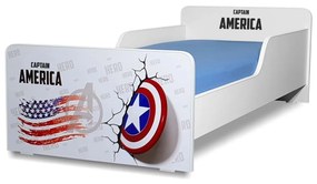 Pat copii Captain America 2-8 ani + saltea 140x70x12 cm + husa impermeabila
