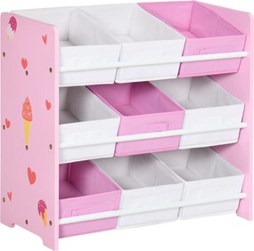 ZONEKIZ Dulăpior de Jucării cu 9 Coșuri Detașabile din MDF și Material Textil Roz | Aosom Romania