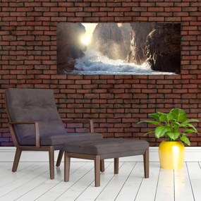 Tablou - Stânci și valuri ale oceanului (120x50 cm)