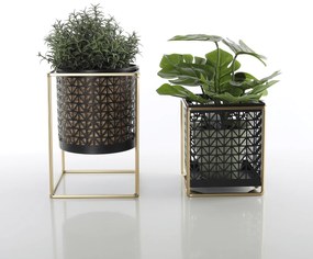 Set 2 suporturi pentru ghivece, pătrat/rotund, negru/auriu, ESME SET