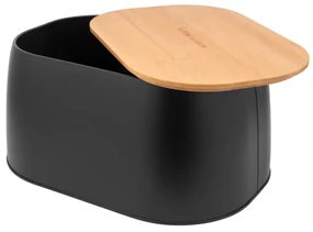 Cutie paine Altom, metal negru, capac bambus, 33,5x23,5x15,5 cm