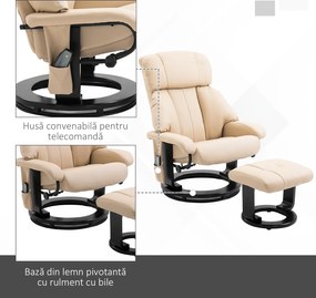 HOMCOM Fotoliu Reclinabil cu Masaj cu Telecomandă din Imitatie de Piele, Crem | Aosom Romania